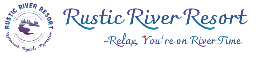Rustic River Resort logo with river emblem