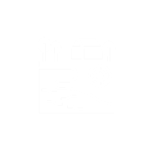 House by river with trees icon.