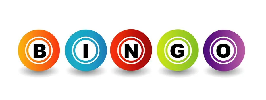 Colorful bingo balls spelling BINGO