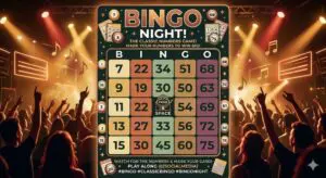 Bingo Night board over cheering concert crowd