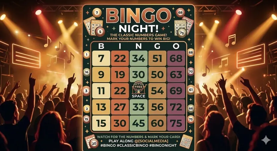 Bingo Night board over cheering concert crowd